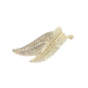 Vintage Rhinestone Brooch Leaf Design Elegant Gold & Silver Tone Jewelry Sparkli